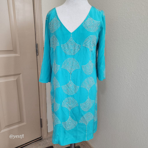 Trina Turk seafoam rhinestones 100% silk dress - Picture 4 of 8